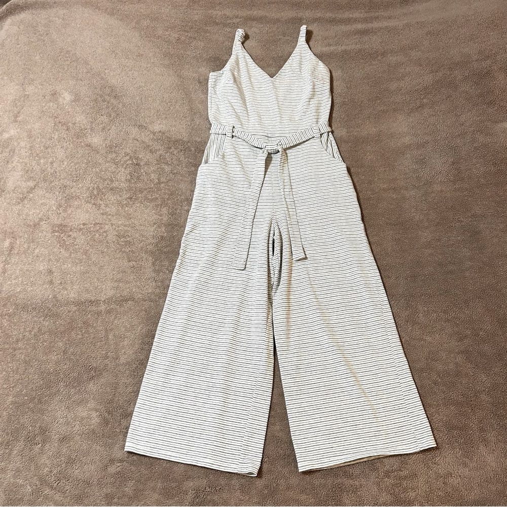 Monteau Los Angeles Women’s Small Jumpsuit Grey Blue Stripes Cotton/Spandex